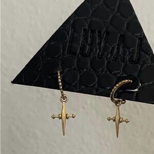 Luv AJ MINI CROSS HOOPS- GOLD
Gold Dagger Drop Earrings